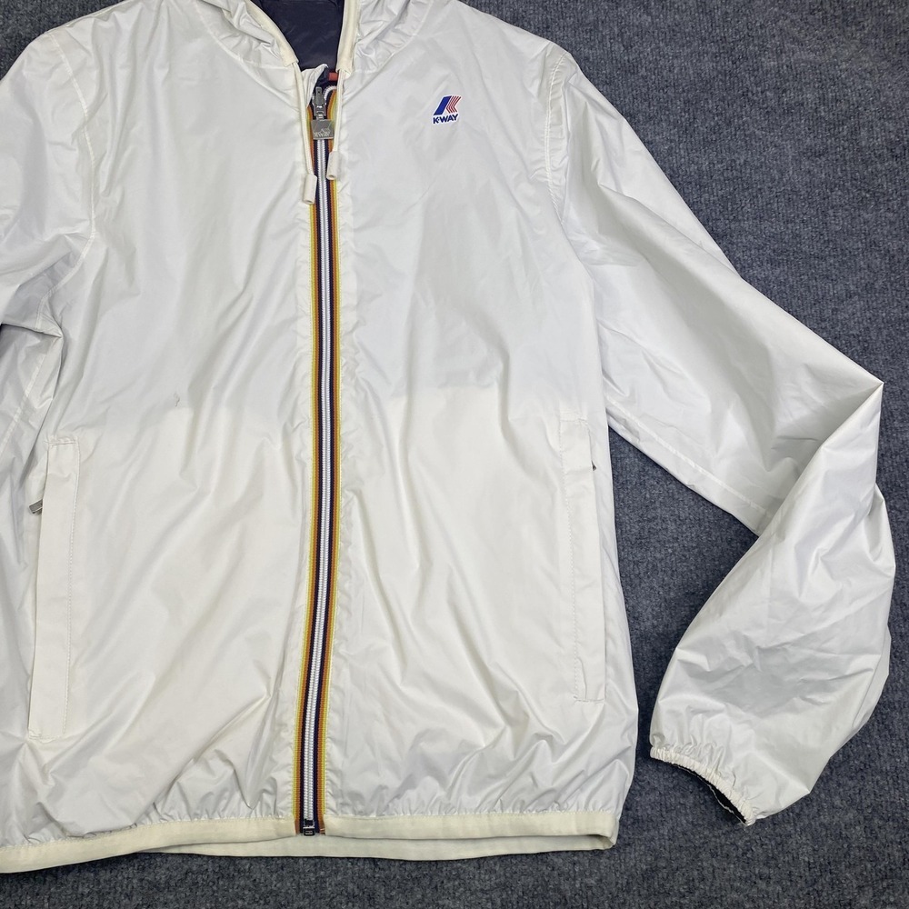 K-Way Jacques Plus Double Jacket Mens Medium White Hooded Windbreaker Coat - Picture 3 of 15